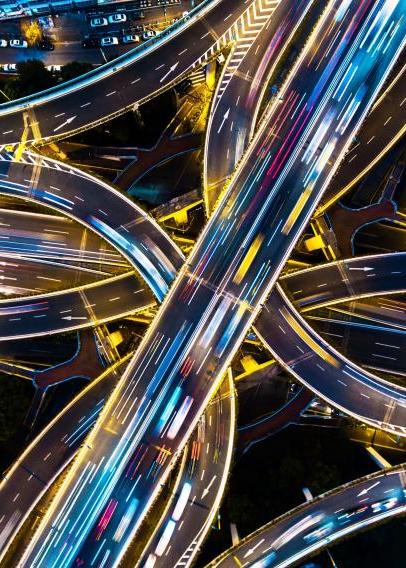 Shanghai highway junction aerial view at night time